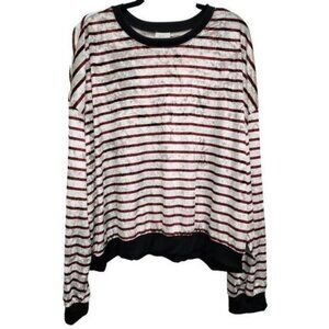 Crescent Drive Womens Velvet Top Size 3X White Red Striped Long Sleeve BOHO